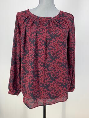 NWT Lark & Ro Women's XS to S Burgundy Red Navy Blue Long Sleeve Blouse Shirt